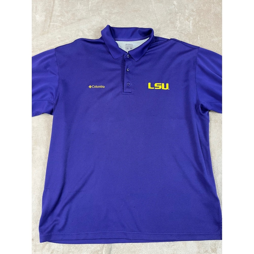 Columbia Omni Shade LSU Tigers Polo Shirts Men's 2XL Purple Polyester S/S GOOD